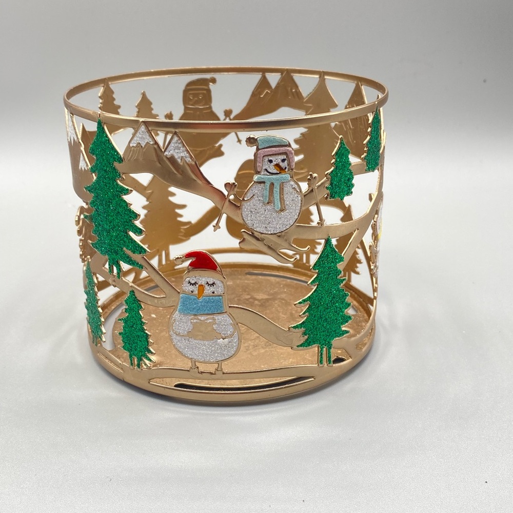 Bath & Body Works Fun And Colorful Frolicking Snowmen THREE WICK CANDLE Holder